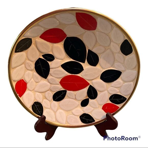 Vintage MCM Mosaic Tile Plate w copper back. - Picture 4 of 10